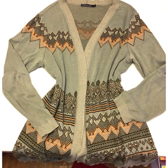 Peruvian Connection Open Front Cardigan Sweater Aztec (T5) - Picture 16 of 16